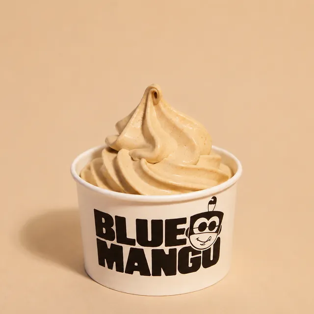 Banana Cinnamon frozen yogurt swirl in a Blue Mango cup