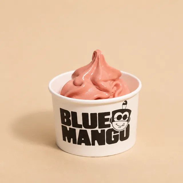 Blueberry frozen yogurt swirl in a Blue Mango cup