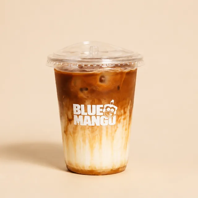 Iced caramel latte with caramel drizzle