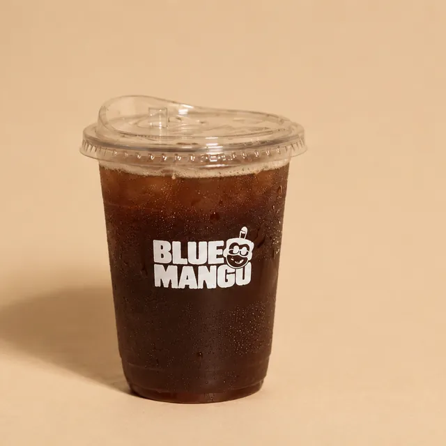 Iced americano in a Blue Mango cup